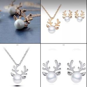 Reindeer Antlers Simulated Diamonds & Pearl Set